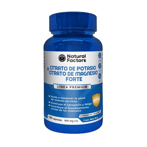 [PTL-A060] CITRATO DE POTASIO + CITRATO DE MAGNESIO FORTE CAPSULAS (NF) 600 mg ENVASE X 100