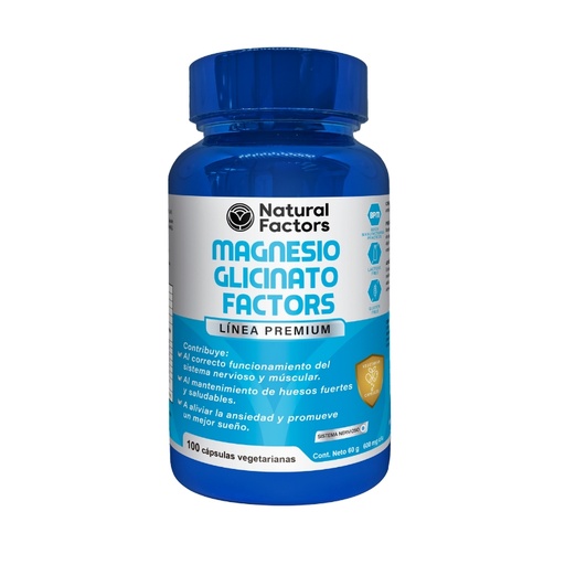 [PTL-A095] MAGNESIO GLICINATO FACTORS (NF) CAPSULAS 600 mg ENVASE X 100 U