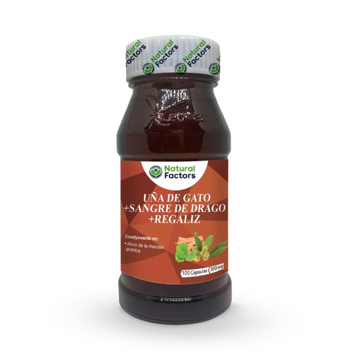 [PTL-N081] UÑA DE GATO + SANGRE DE DRAGO + REGALIZ (NF) CAPSULAS 300MG FRASCO X 100